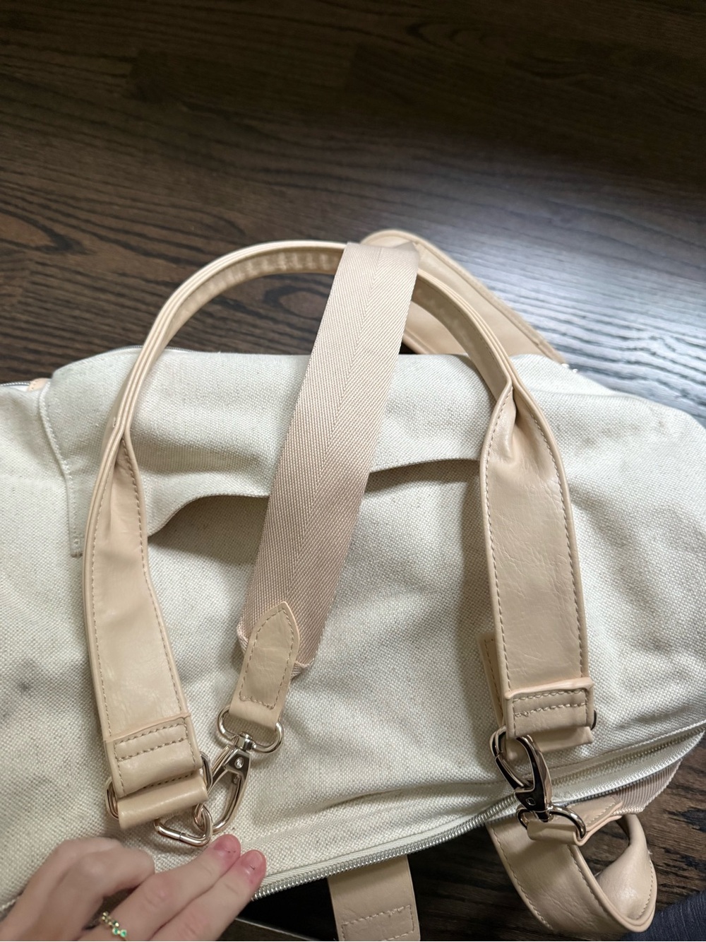 BEIS Cream Canvas and Tan Leather-Trim Travel Bag - Picture 4 of 9